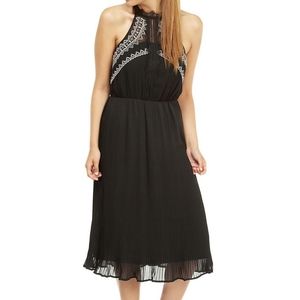 Dex Embroidered Halter Dress with Pleaded Skirt